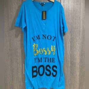 Just Love Blue Graphic Nightshirt with Gold and Black Print